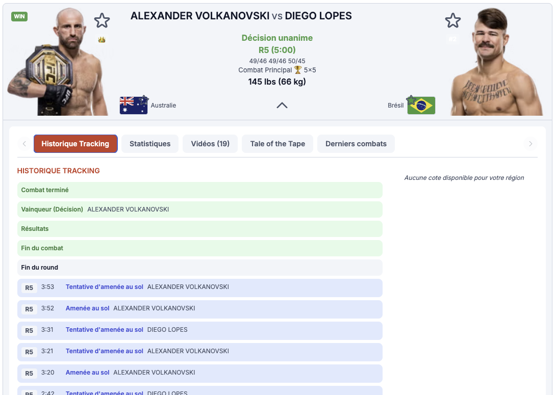 La timeline de tracking pendant un combat en direct